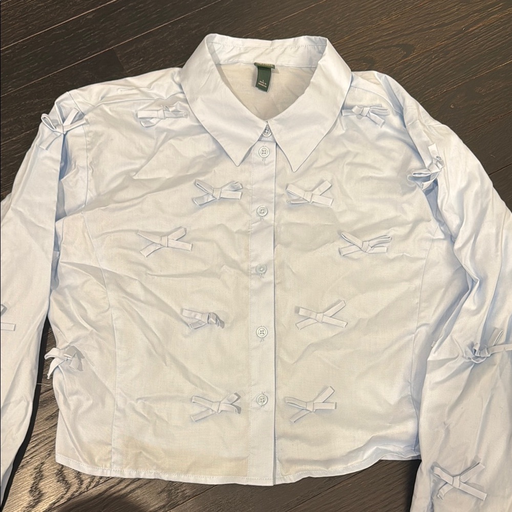 Wild Fable Light Blue Bow-Accent Blouse